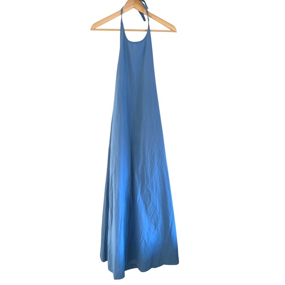 Free People Beachside Tide Blue Cotton Halter Low Back Maxi Dress Size Small - Picture 2 of 10